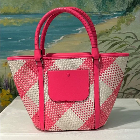 Kate Spade New York Wild Rose Cruise Gingham Wovan Plaid Tote - Picture 5 of 16